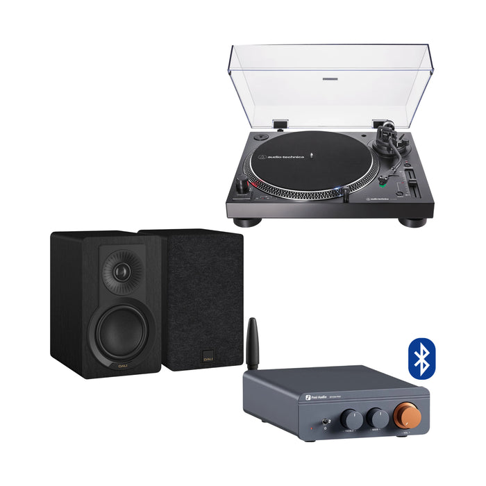 Pack Tornamesa AT-LP120XUSB + Amplificador Fosi BT20A Pro + Parlantes DALI Kupid · Negro