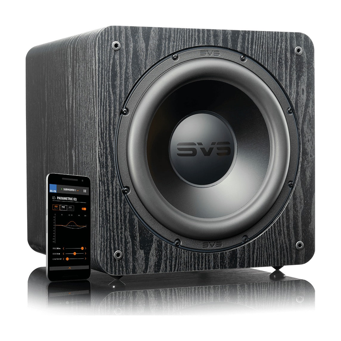 Subwoofer SVS SB-2000 Pro en acabado Black Ash, vista frontal