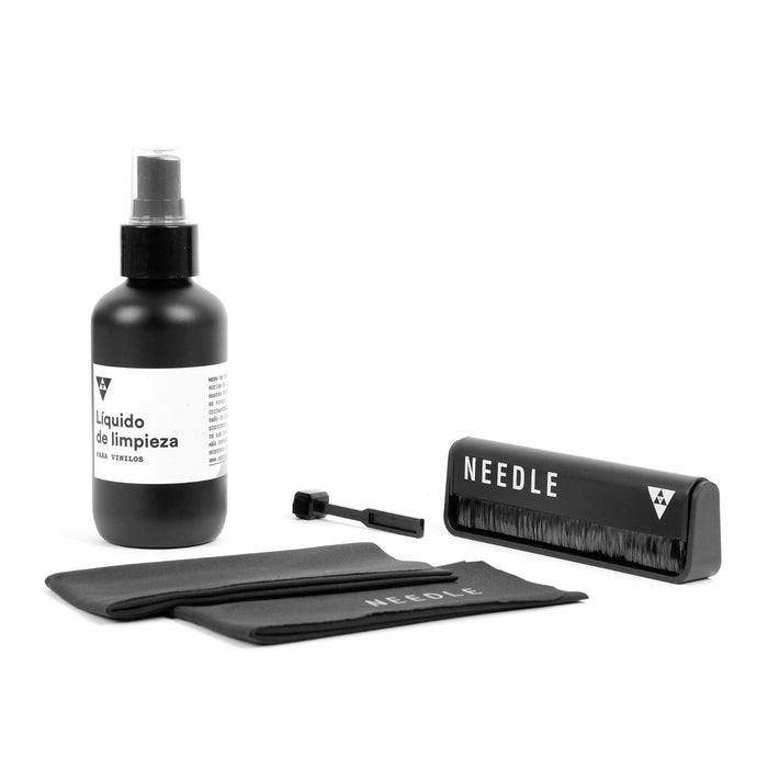 Kit limpieza vinilos completo Needle con escobilla, líquido, paños y limpiador agujas
