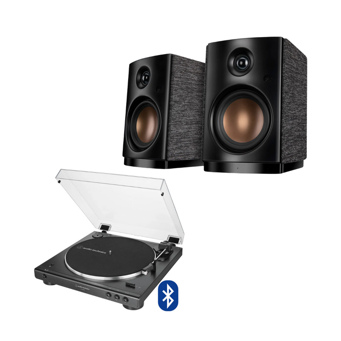 Pack tornamesa AT-LP60XBT negra Bluetooth con parlantes Swan OS-10, sistema Hi-Fi 62W DSP