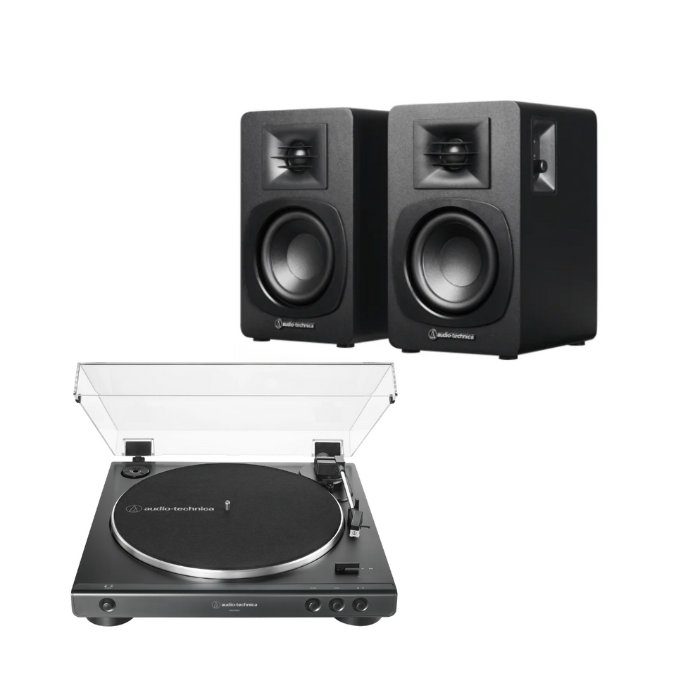 Pack tornamesa AT-LP60X negra + parlantes AT-SP3X Audio-Technica - sistema completo vinilo