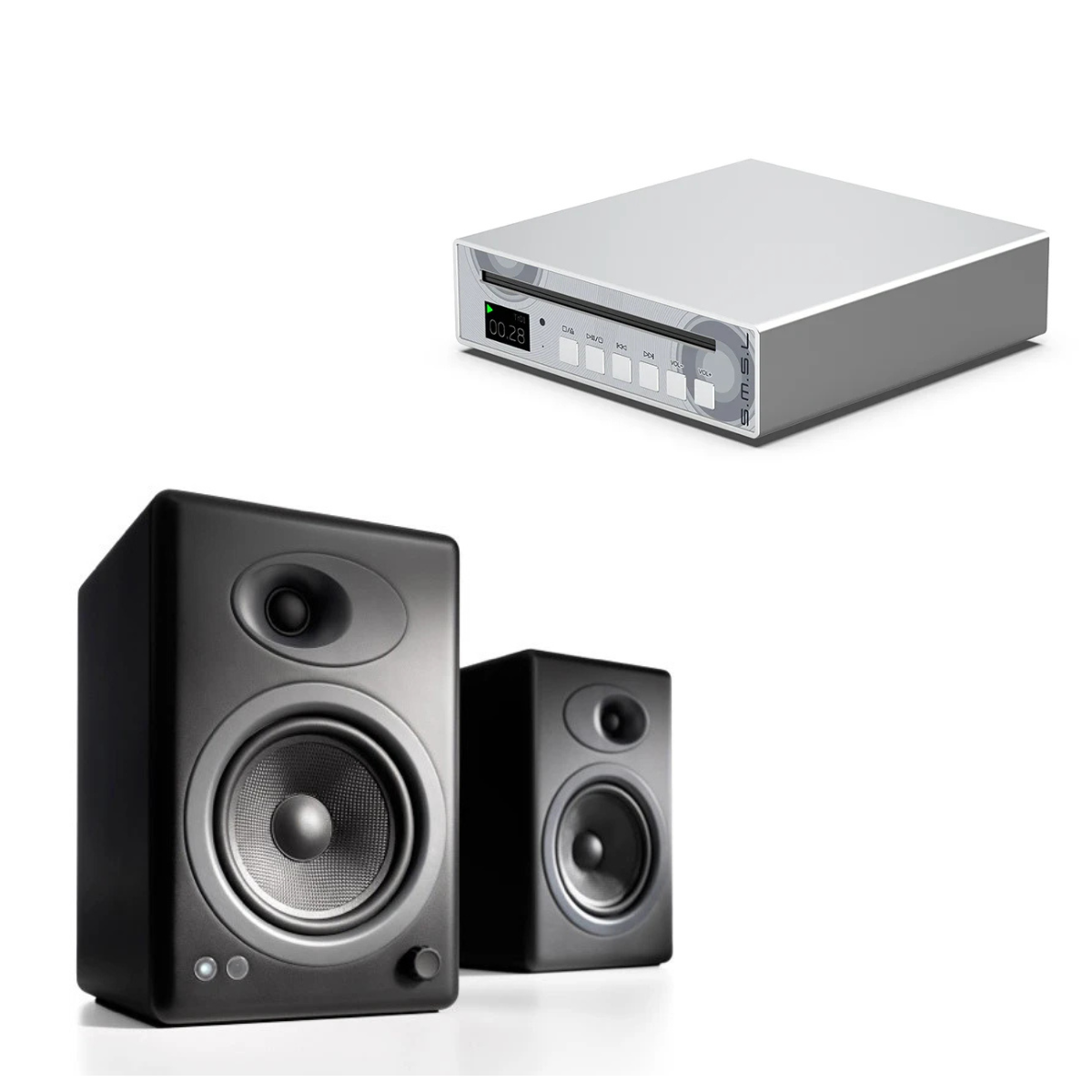 Pack Reproductor de CD PL100 + Parlantes Activos A5+
