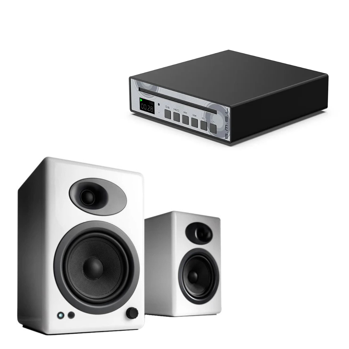 Pack Reproductor de CD PL100 + Parlantes Activos A5+
