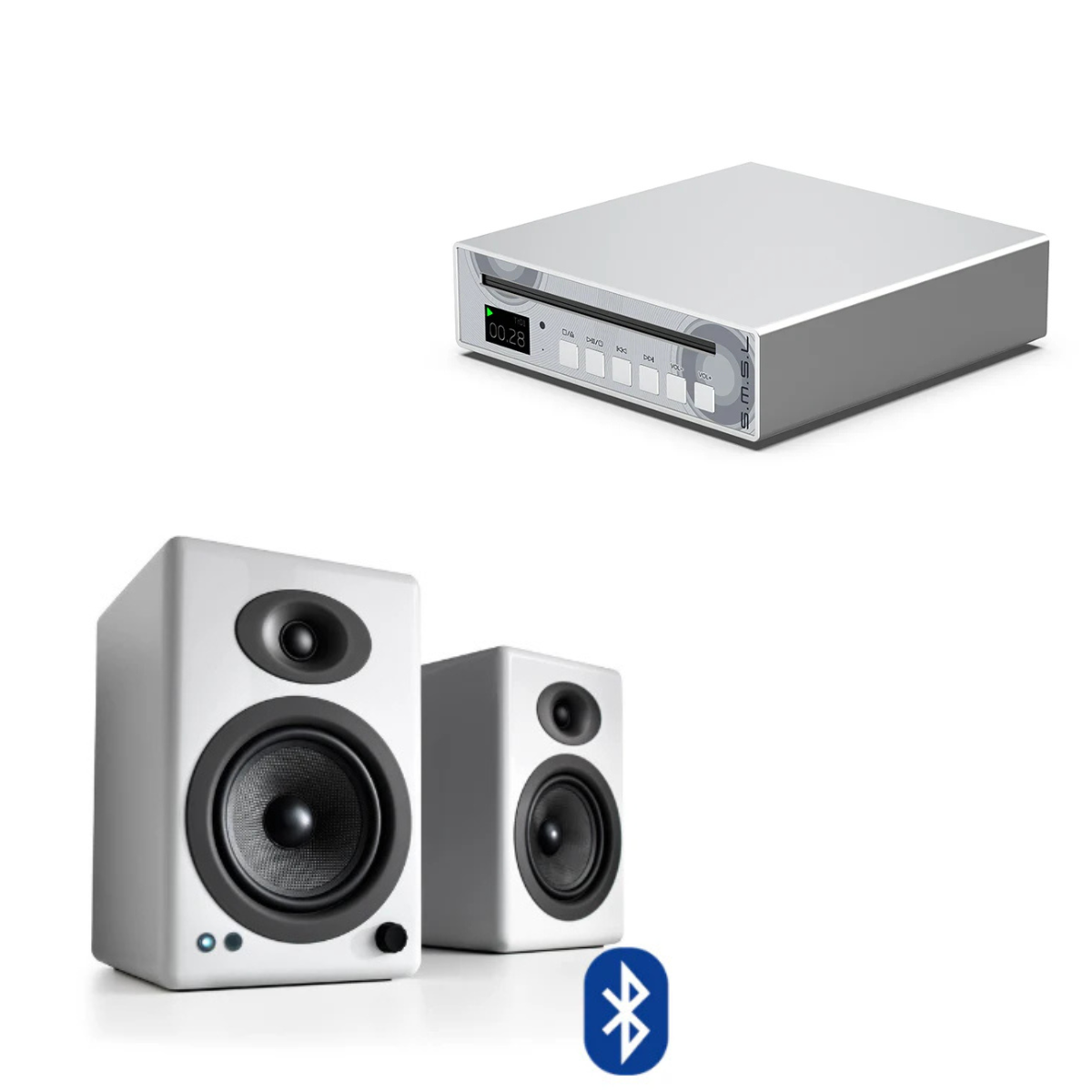 Pack Reproductor de CD PL100 + Parlantes Activos A5+ Wireless