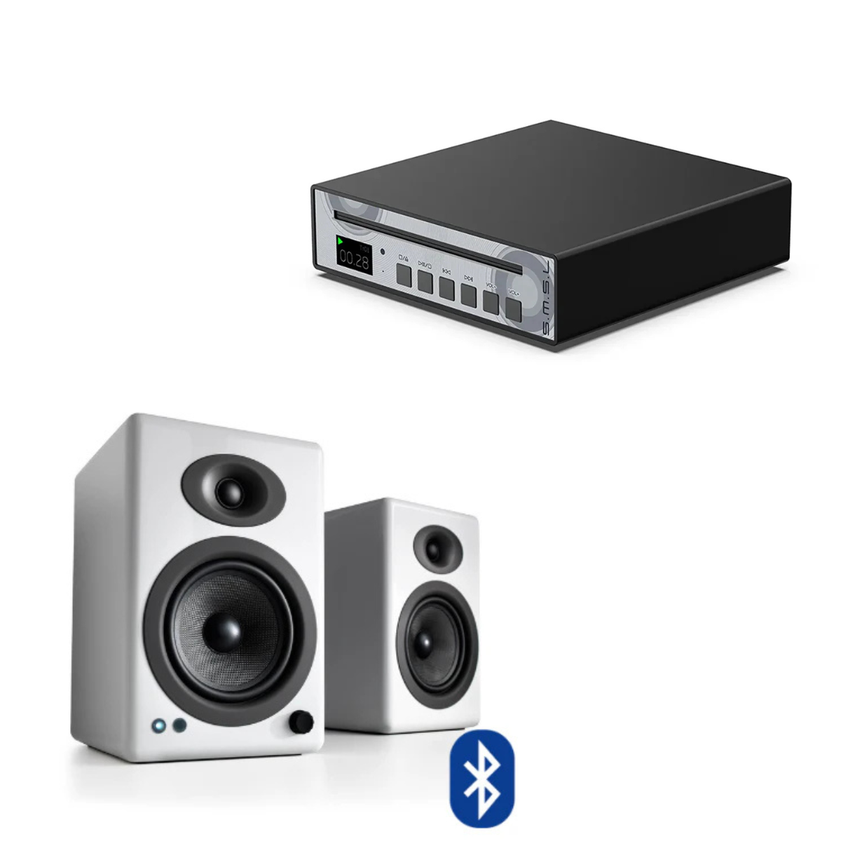 Pack Reproductor de CD PL100 + Parlantes Activos A5+ Wireless