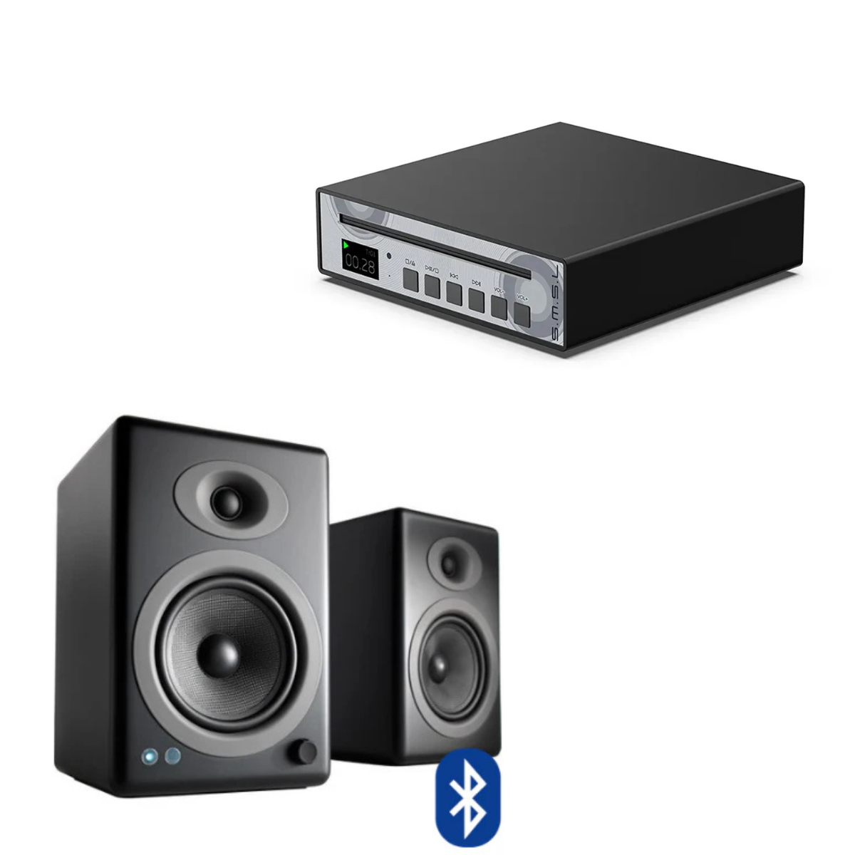 Pack Reproductor de CD PL100 + Parlantes Activos A5+ Wireless