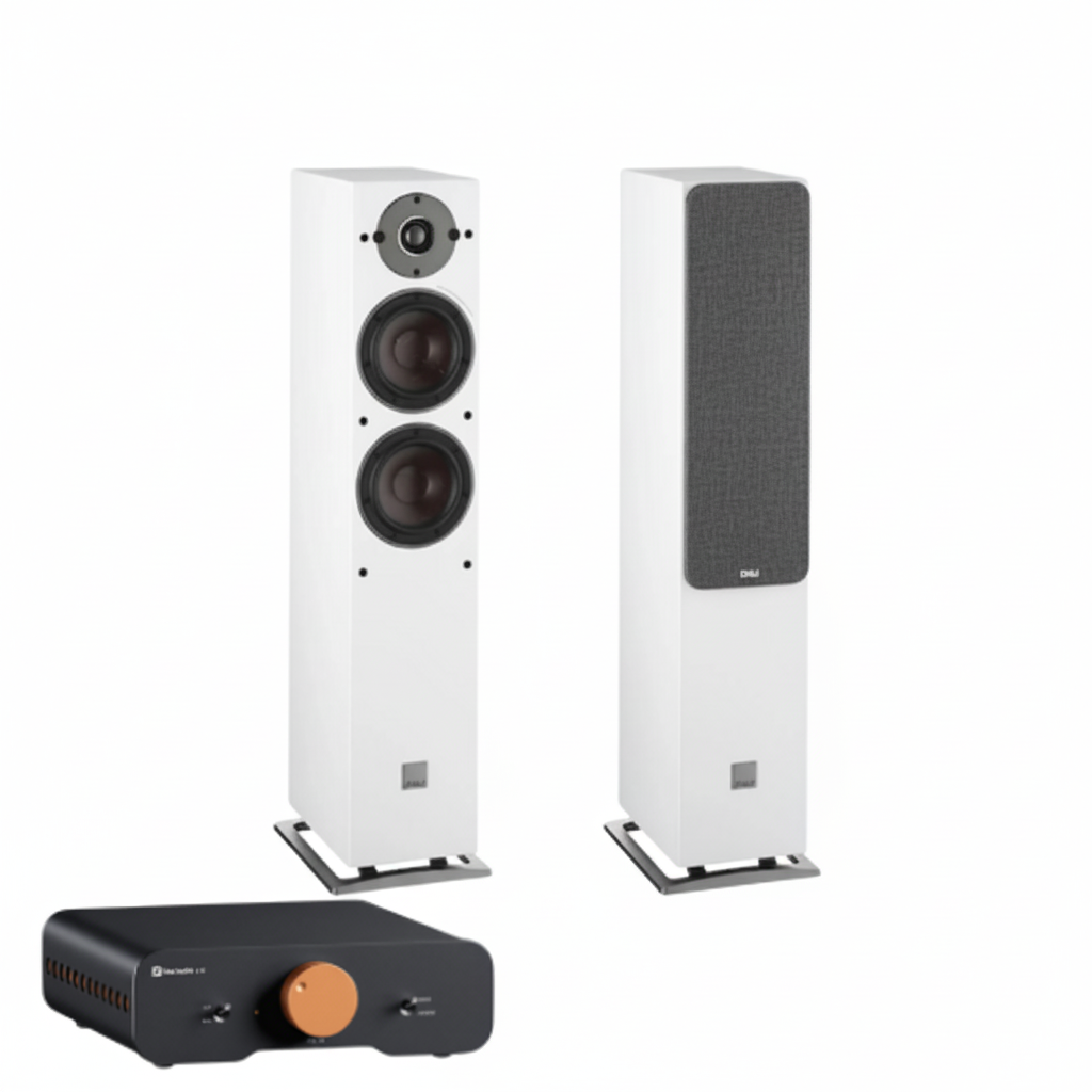 Pack amplificador Fosi Audio ZA3 2x160W con parlantes columna DALI Oberon 5 acabado white