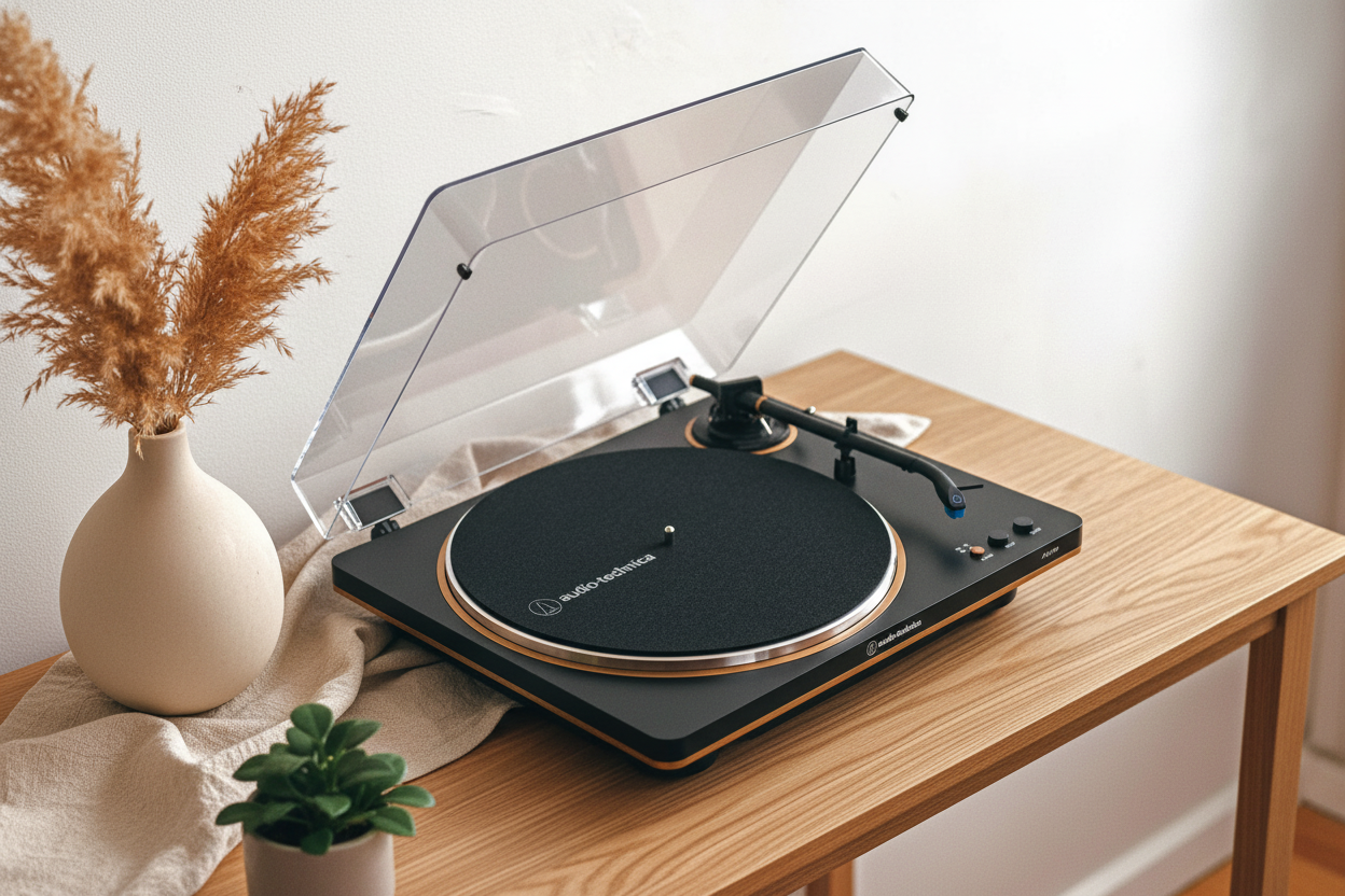 tornamesa AT-LP70X sobre mesa de madera lifestyle