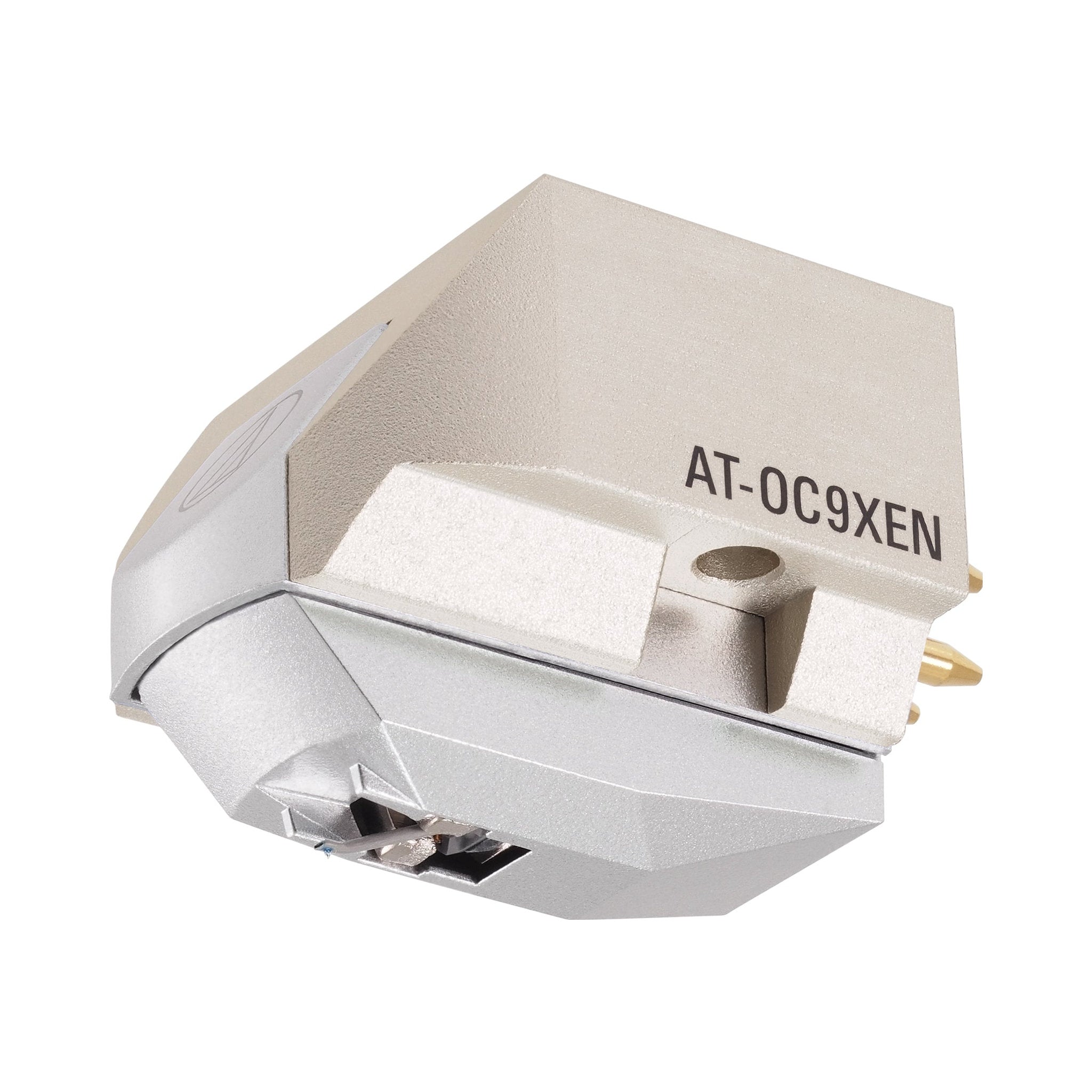 Cápsula MC AT-OC9xEN - Vista frontal con cuerpo de aluminio y aguja elíptica nude de alta precisión