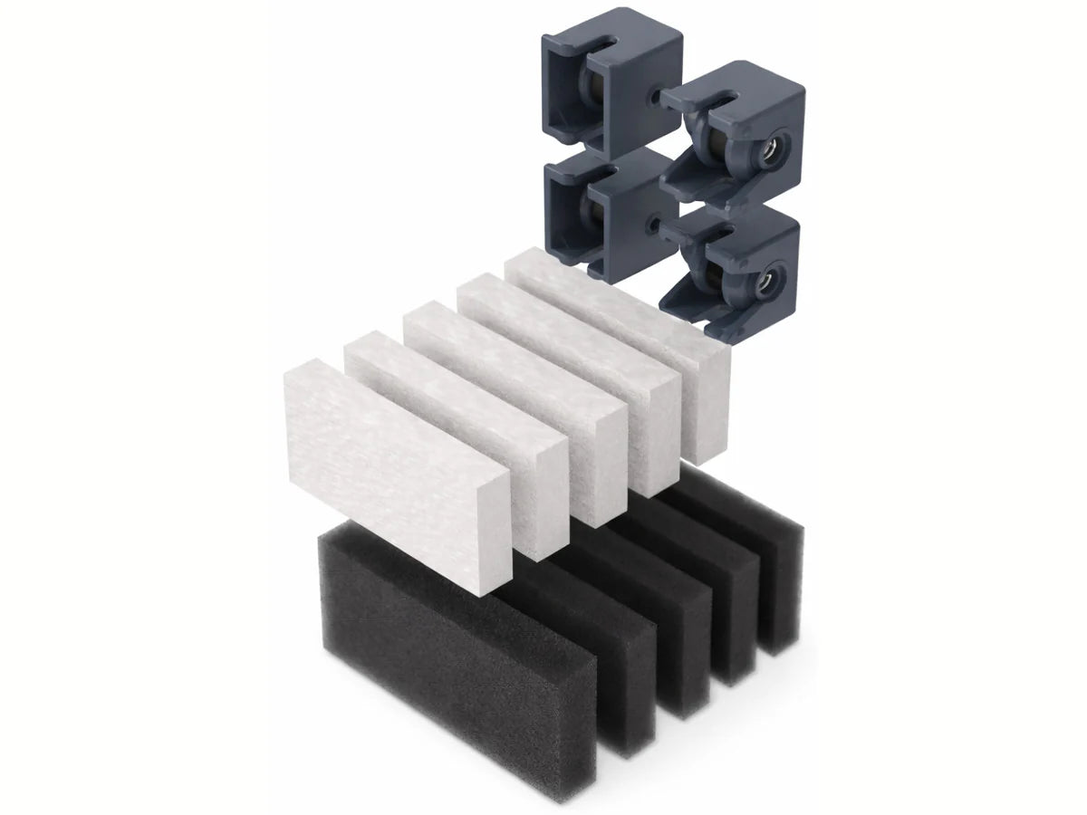 Kit de repuestos HumminGuru HG01 Dark Gray con ruedas, filtros y adhesivos EVA, vista frontal