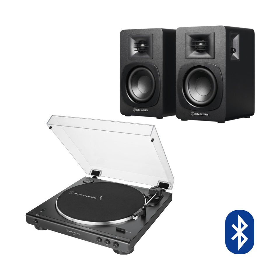 Pack tornamesa AT-LP60XBT Bluetooth automática con parlantes AT-SP3X, sistema compacto 30W