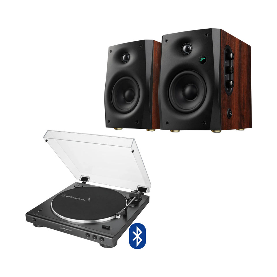 Pack tornamesa AT-LP60XBT negra Bluetooth con parlantes D1100 DSP, sistema Hi-Fi automático 42W