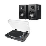 Pack tornamesa AT-LP70X negra automática con parlantes AT-SP3X, sistema compacto mejorable