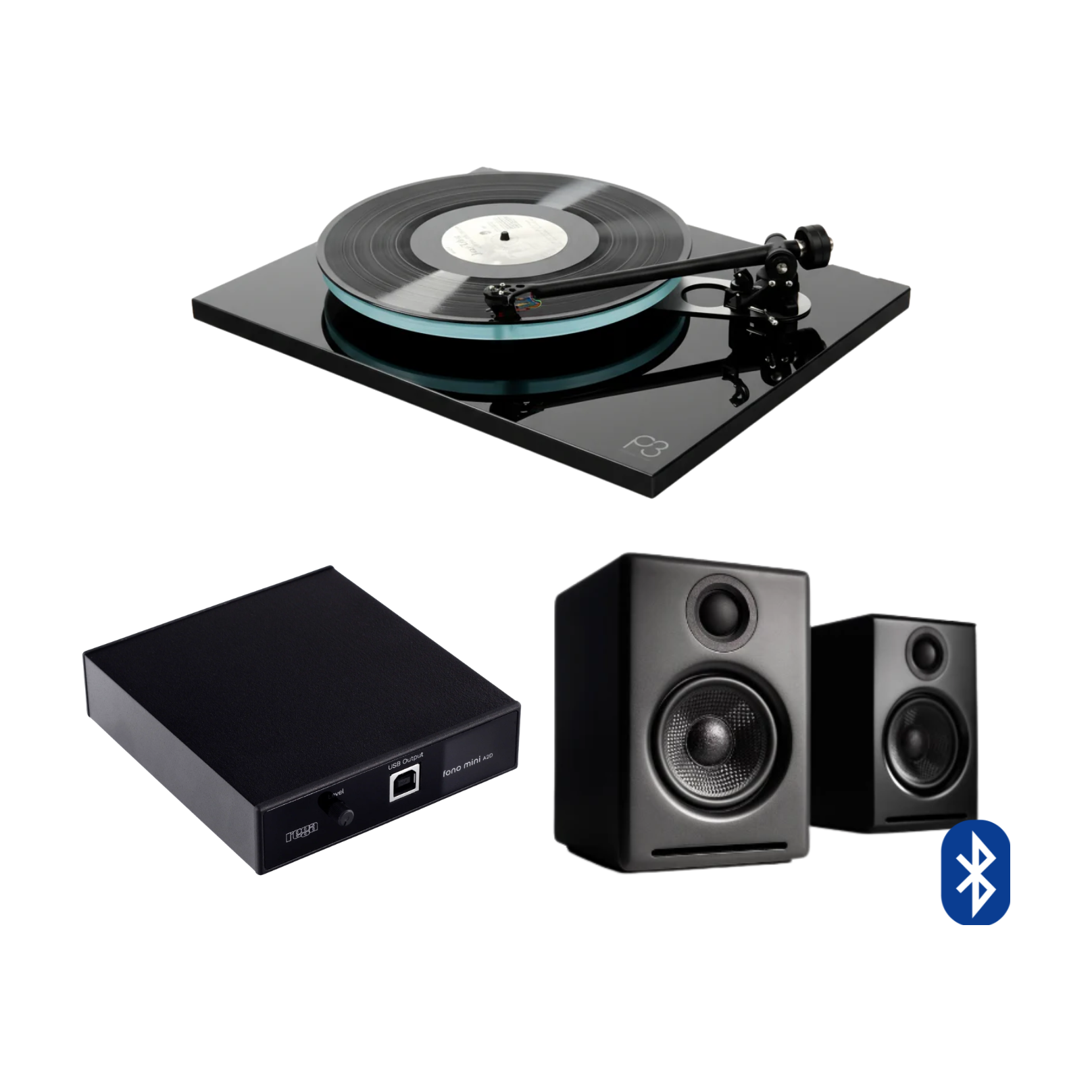 Planar 3 con pre phono A2D y parlantes A2+ Negro / Negro