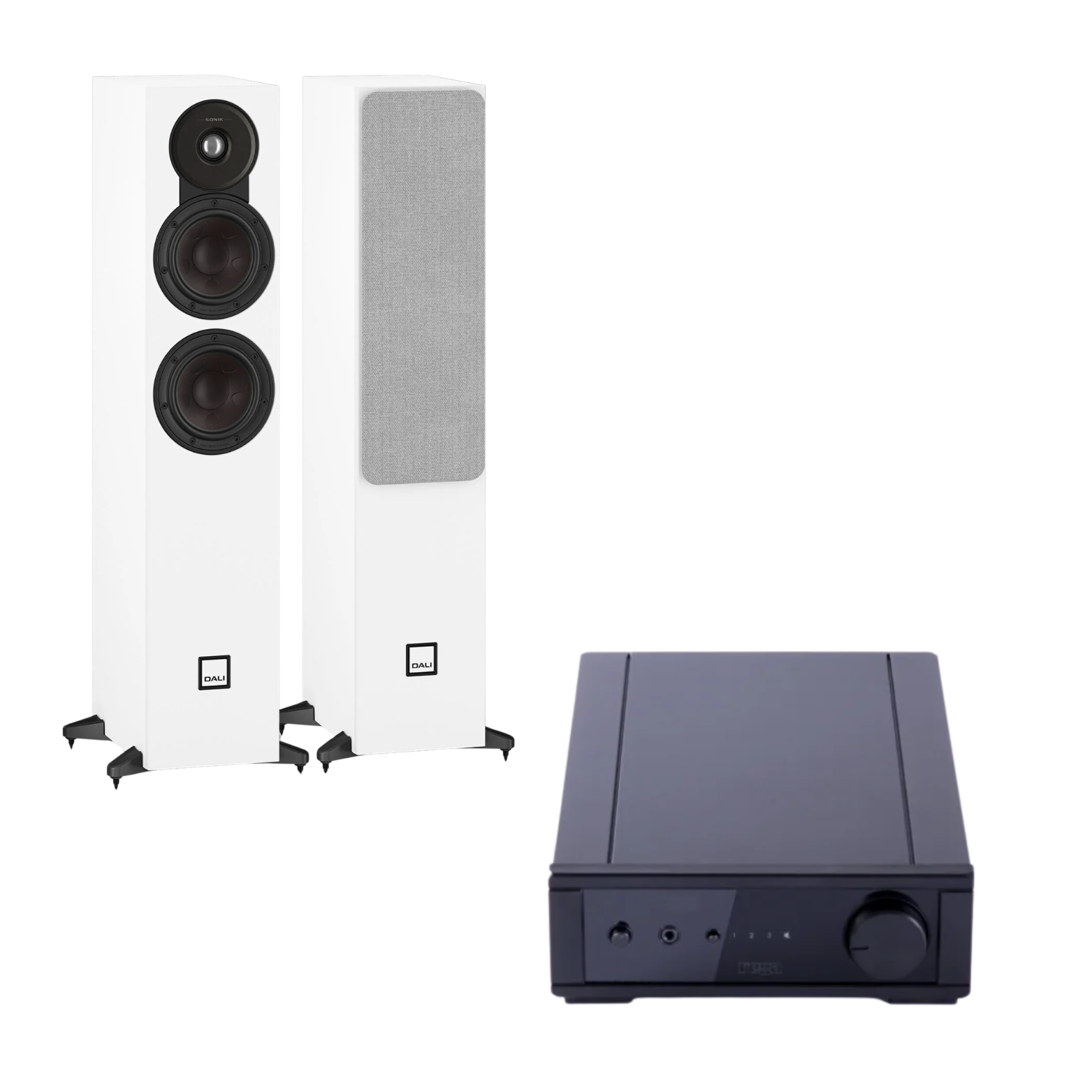 Pack Parlantes de columna DALI Sonik 5 + Amplificador Rega io · Blanco