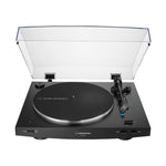 AT-LP3XBT negra con la tapa abierta, vista de frente